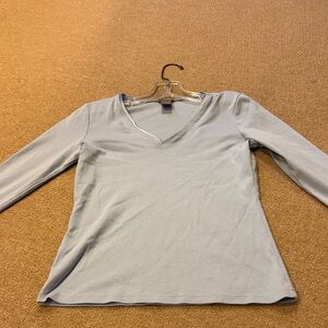 Ann Taylor Light Blue V-Neck Long Sleeve Top